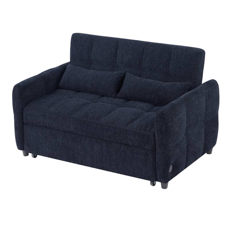 Loveseat Sleeper Sofa with Built-in 3 USB Ports, Adjustable Backrest Convertible Sofa Bed with Lumbar Pillows