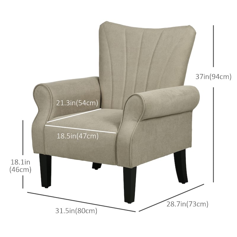 Fabric Accent Chair, Armchair with Wood Legs - Beige