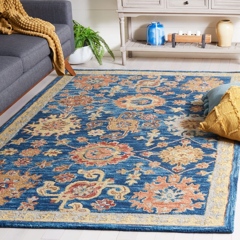 SAFAVIEH Handmade Blossom Petinka French Country Floral Wool Rug - 5' x 8' - Navy/Brown