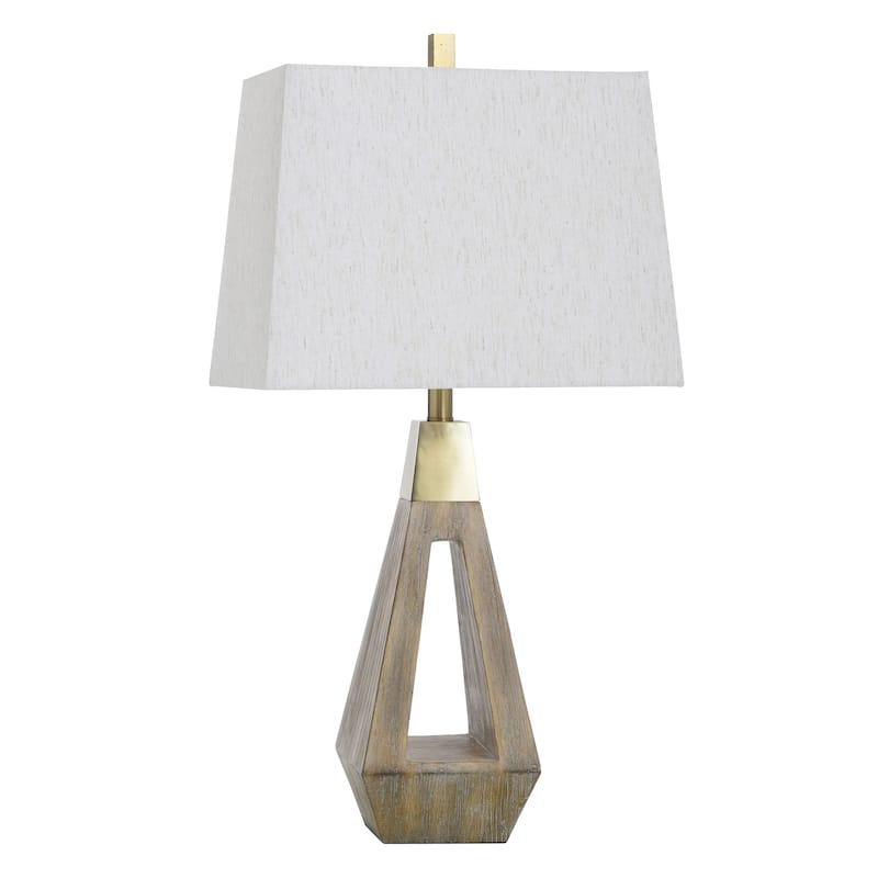Roanoke Brown Table Lamp - Polyresin Brushed Triangle Cut Out Body - Natural Shade - Brown Brushed, Brushed Brass, Natural