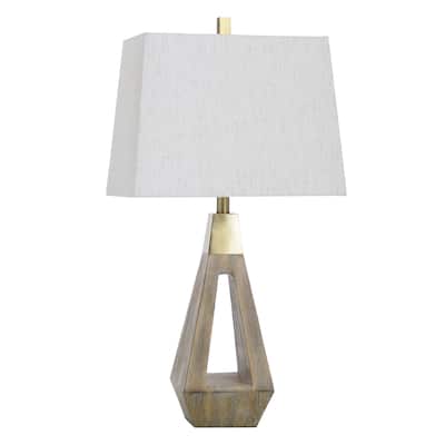 Roanoke Brown Table Lamp - Polyresin Brushed Triangle Cut Out Body - Natural Shade