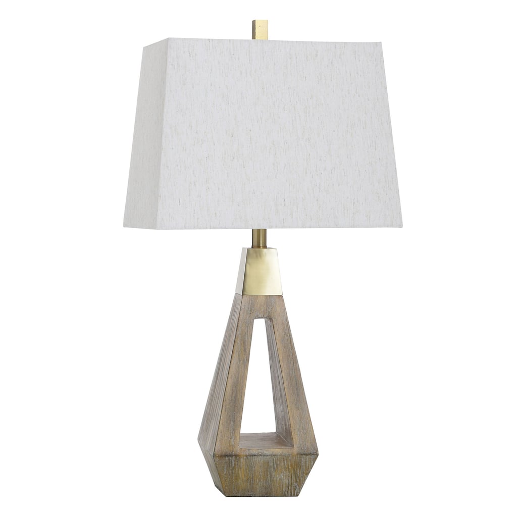 Roanoke Brown Table Lamp - Polyresin Brushed Triangle Cut Out Body - Natural Shade