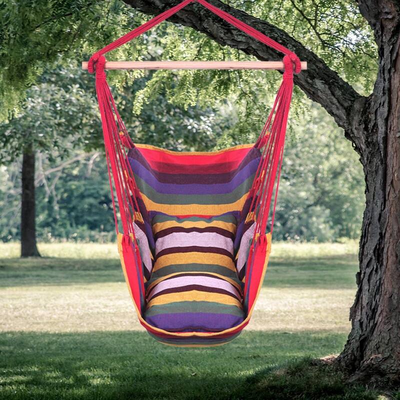 37" Canvas Hammocks Hanging Rope Chair with Pillow