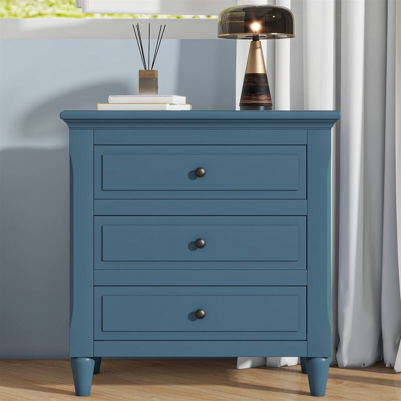 3-Drawer Nightstand Storage Wood Cabinet - Blue