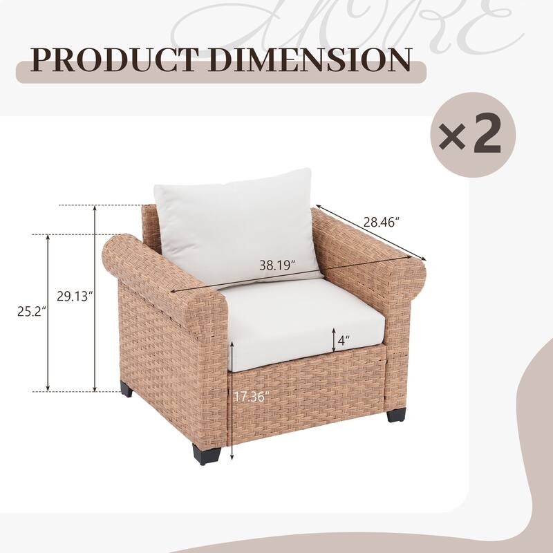 2-Piece PE Rattan Patio Armchair Set with Cushions