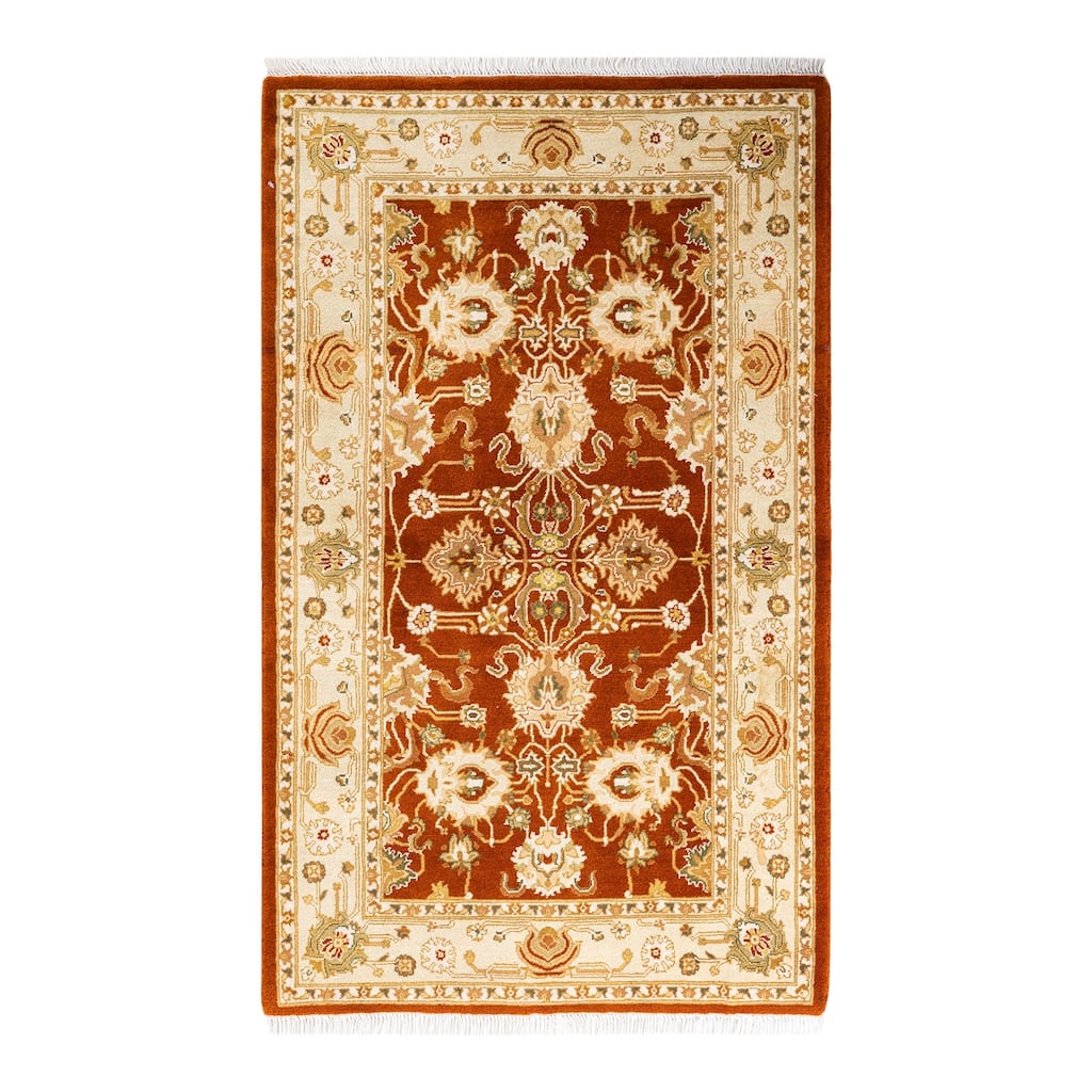 Overton Hand Knotted Wool Traditional Oriental Orange Runner