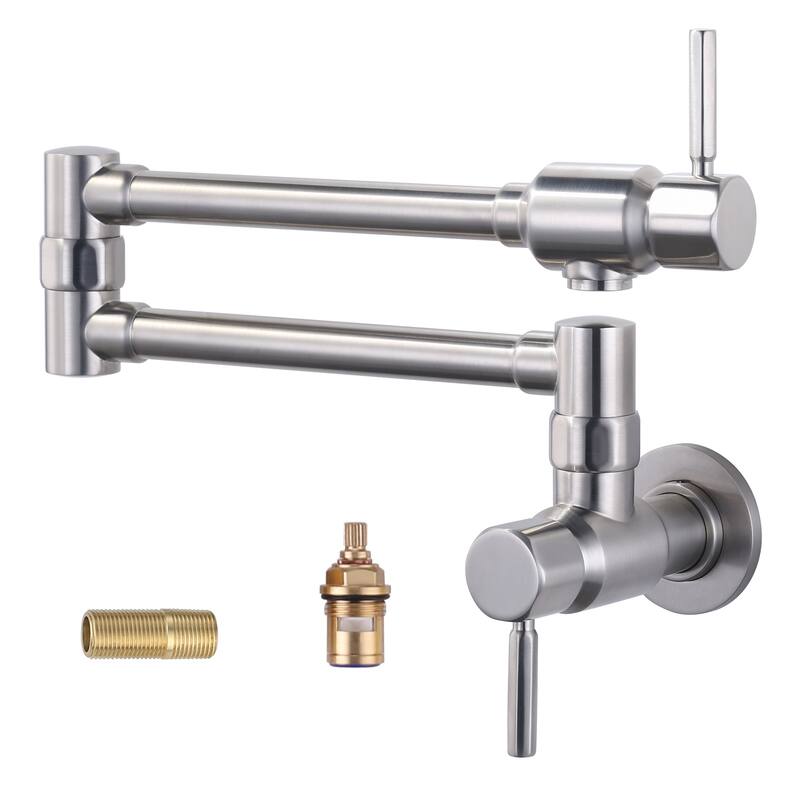 WOWOW Wall Mounted Pot Filler Faucet with Double Joint Swing Arms - Brushed Nickel