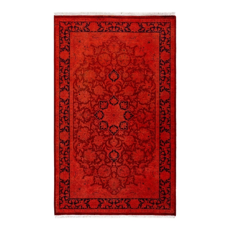Overton Hand Knotted Wool Vintage Inspired Modern Contemporary Overdyed Orange Area Rug - 3' 2" x 5' 2"