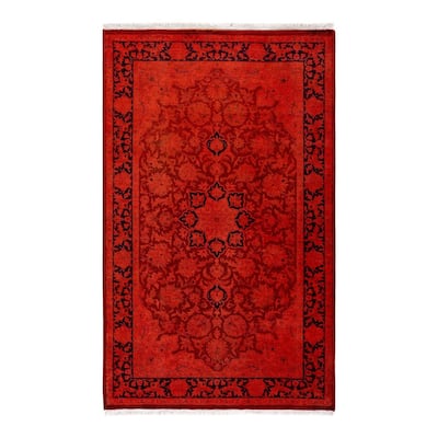 Overton Hand Knotted Wool Vintage Inspired Modern Contemporary Overdyed Orange Area Rug - 3' 2" x 5' 2"
