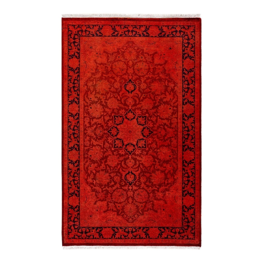 Overton Hand Knotted Wool Vintage Inspired Modern Contemporary Overdyed Orange Area Rug - 3' 2" x 5' 2"