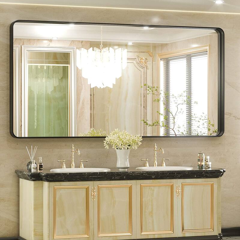 TETOTE Modern Metal Frame Wall Mounted Hanging Bathroom Vanity Mirror