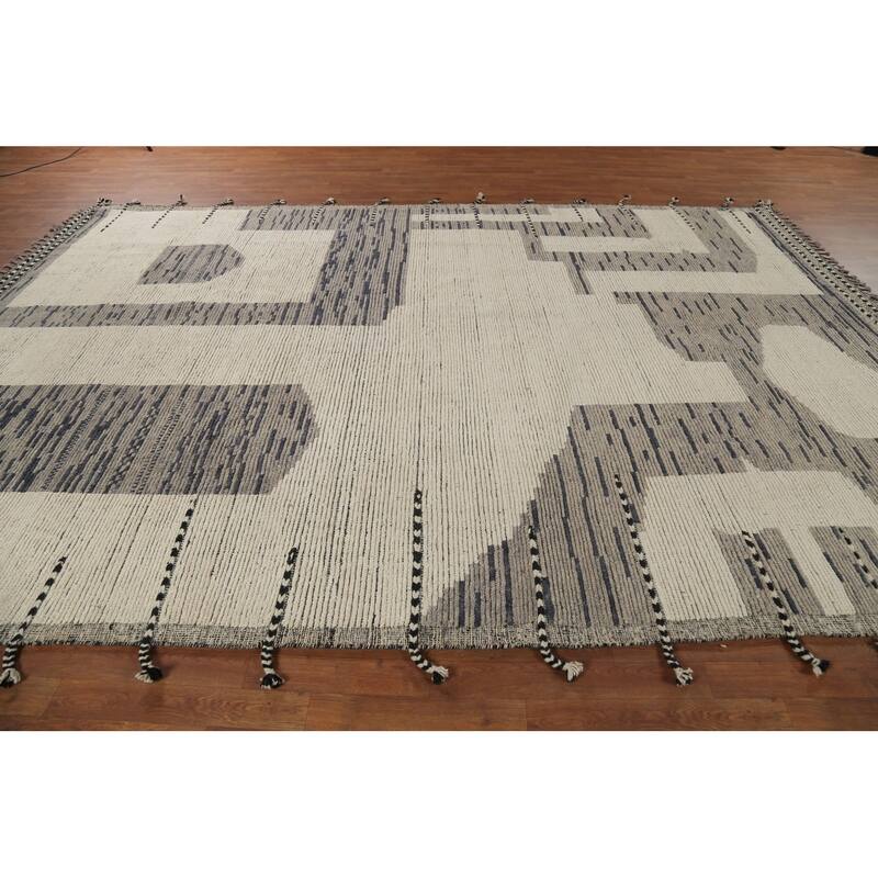 Moroccan Modern Area Rug Hand-Knotted Wool Carpet - 8'11"x 13'1"