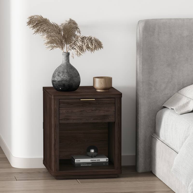Manhattan Comfort Evelyn 1 Drawer Modern Nightstand - Brown