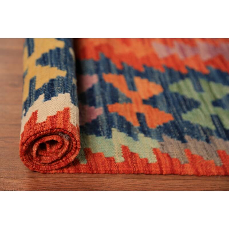 Colorful Kilim Oriental Area Rug Hand-Woven Wool Carpet - 8'5"x 9'9"
