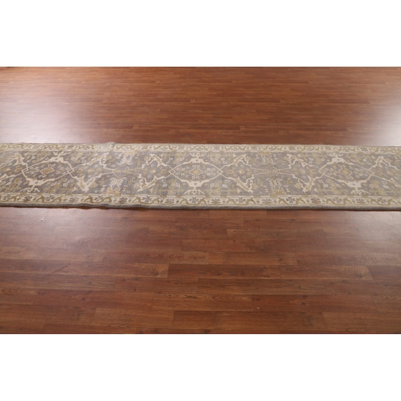 Gray Oushak Indian Runner Rug Handmade Wool Carpet - 2'7"x 11'7"