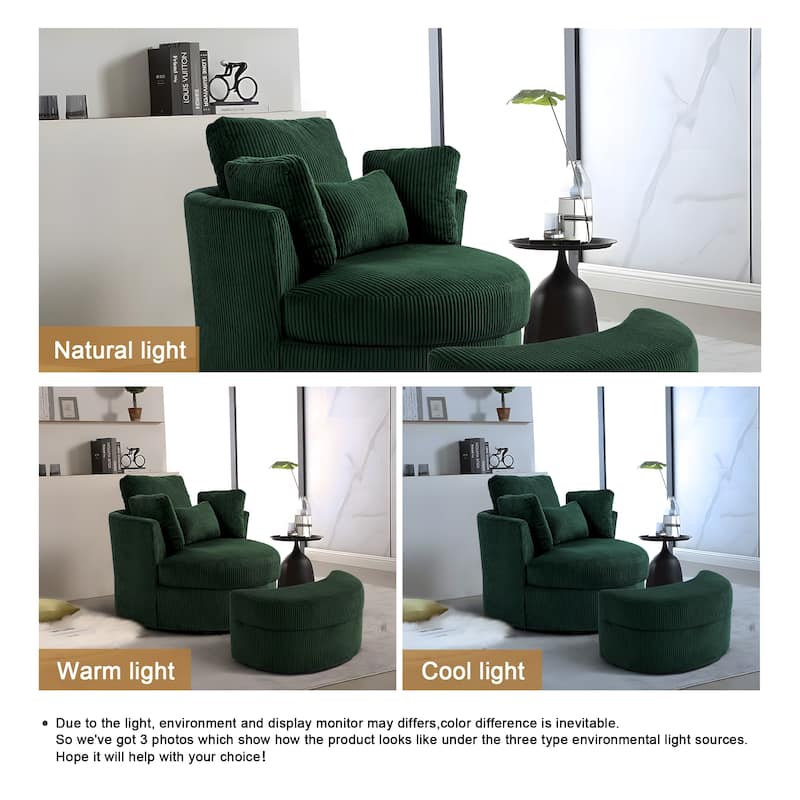 Chenille/Boucle Swivel Barrel Chair with Storage Ottoman