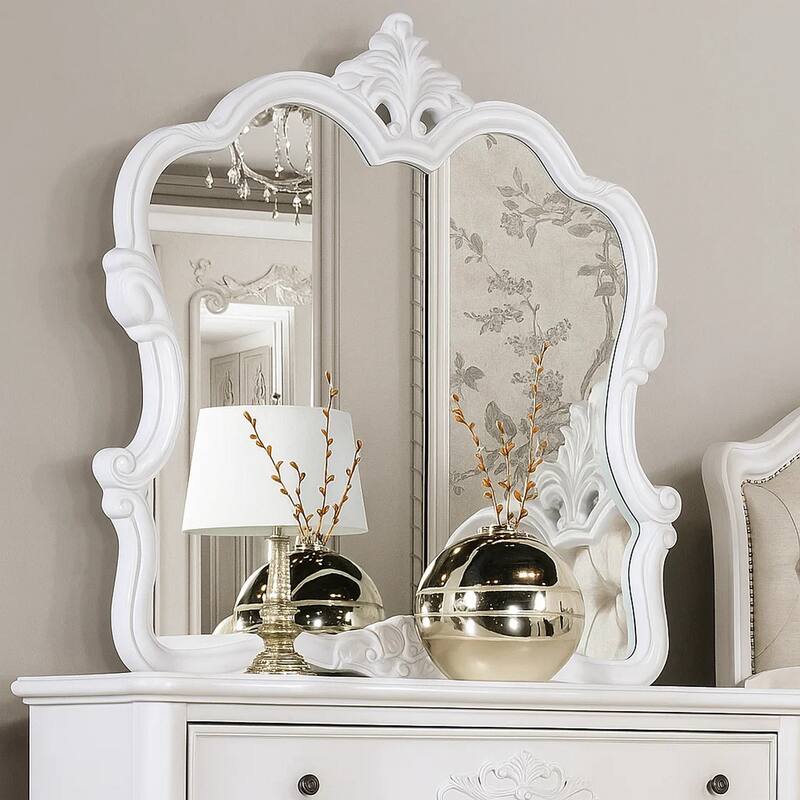 Valena Dresser Mirror, Beveled Glass, White Solid Wood Frame, 45 Inch