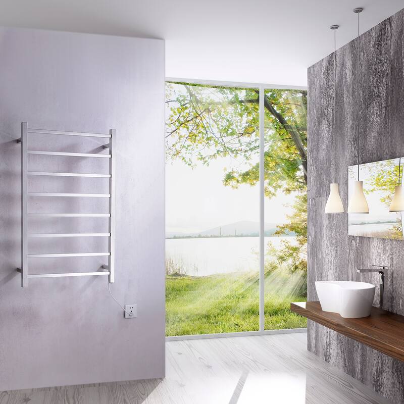Bell 8-Bar Stainless Steel Wall Mounted Electric Towel Warmer Rack in Polished Chrome