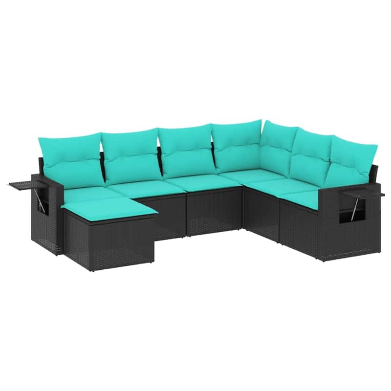 vidaXL 7 Piece Patio Sofa Set with Cushions Black Poly Rattan
