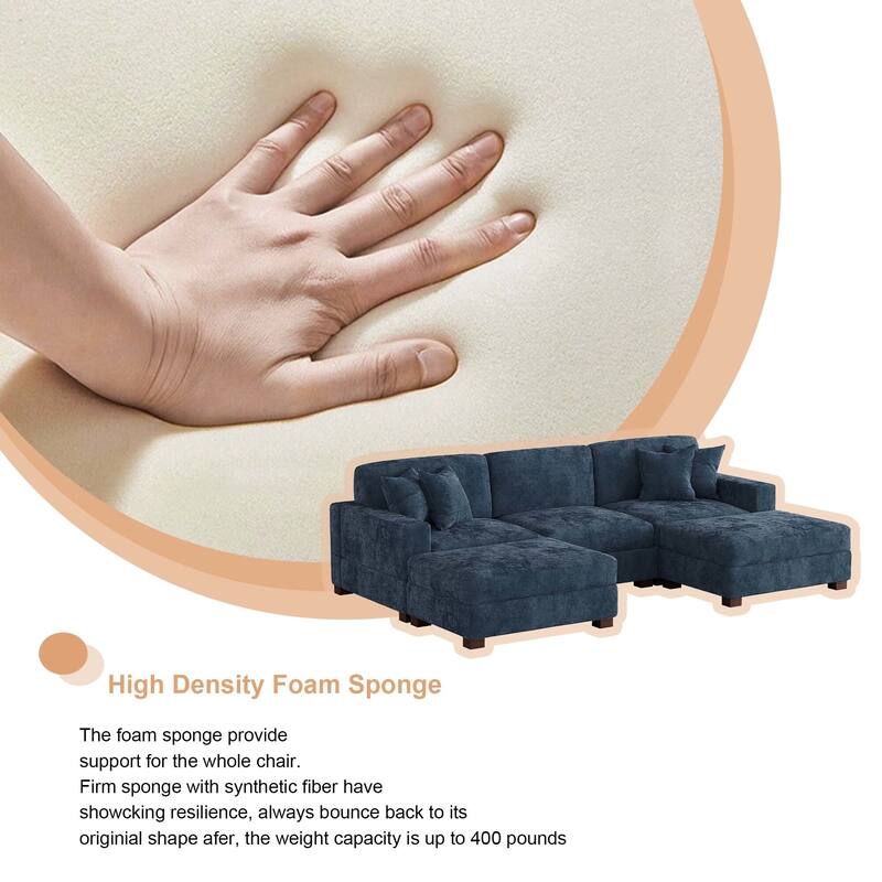 Oversized Chenille Modular Sectional Sofa Conversation Set with 2 Ottomans