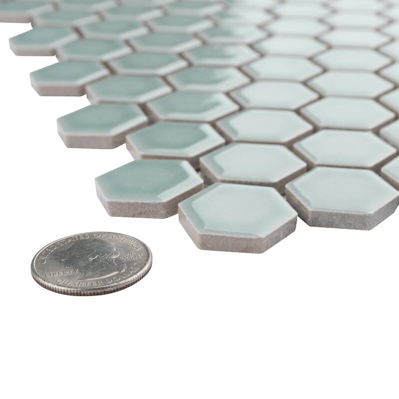 Merola Tile Tribeca 1" Hex Glossy Mist 10-1/4" x 11-7/8" Porcelain Mosaic Floor and Wall Tile