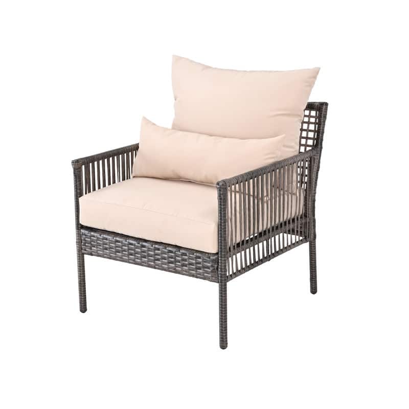 Outdoor Wicker Chair with Cushions and Pillow - Armrest