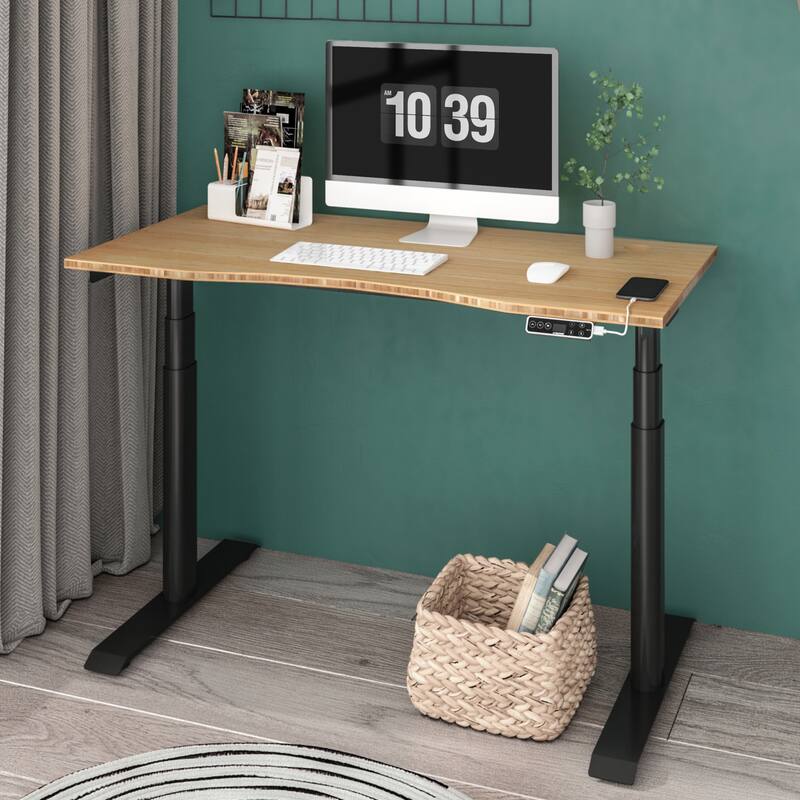 FLEXISPOT Electric Height Adjustable Standing Desk 3-Stage Dual Motor With Curved Bamboo Desktop