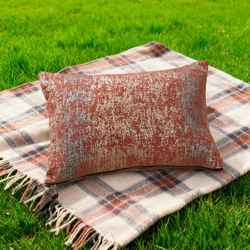 2-Piece Jacquard Chenille Zippered Lumbar Pillow Cover Set