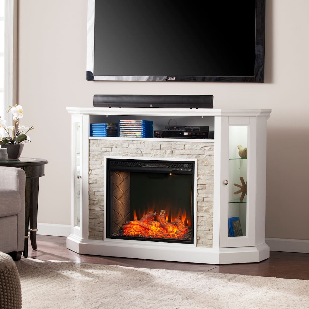 SEI Furniture Redden Corner Convertible Criss-Cross Electric Fireplace With Storage - 16"W x 37"D x 52"H