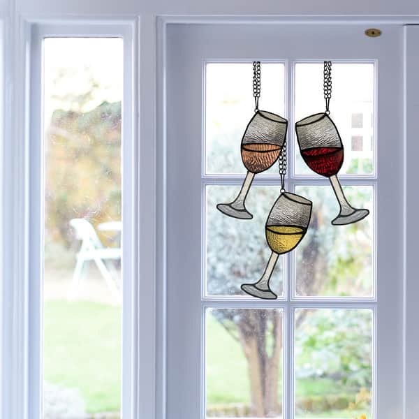 River of Goods Set of 3 Wine Glass Trio River of Goods Multicolored Stained  Glass Window Panels - 3" x 0.25" x 8.75" - Bed Bath & Beyond - 37993815