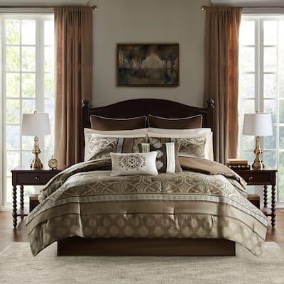 Madison Park Essentials Alexine Brown 16 Piece Jacquard Comforter Set with 2 Bed Sheet Sets