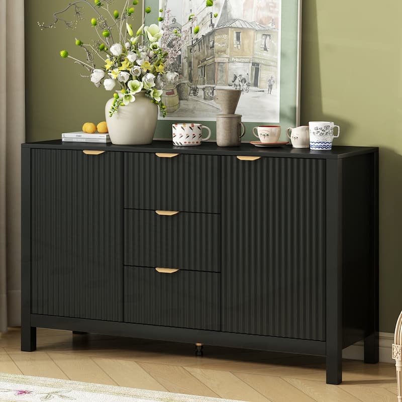 Storage Console Table with Metal Handles - Black