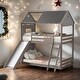 preview thumbnail 2 of 46, Twin Over Twin Bunk Bed Wood Bed with Slide and Ladder