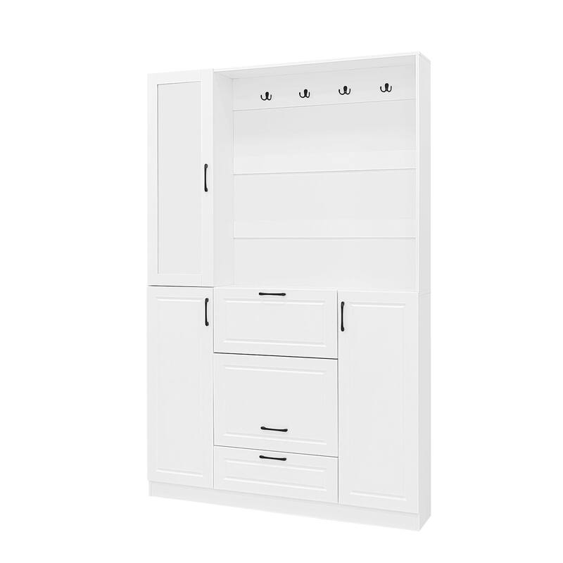 51.1'' Hall Tree with 4 Sturdy Hooks and Foldable Seat