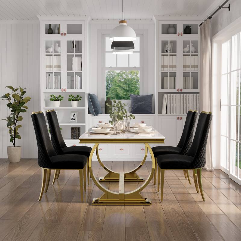Luxurious Dining Room Table Set with Velvet Dining Chairs