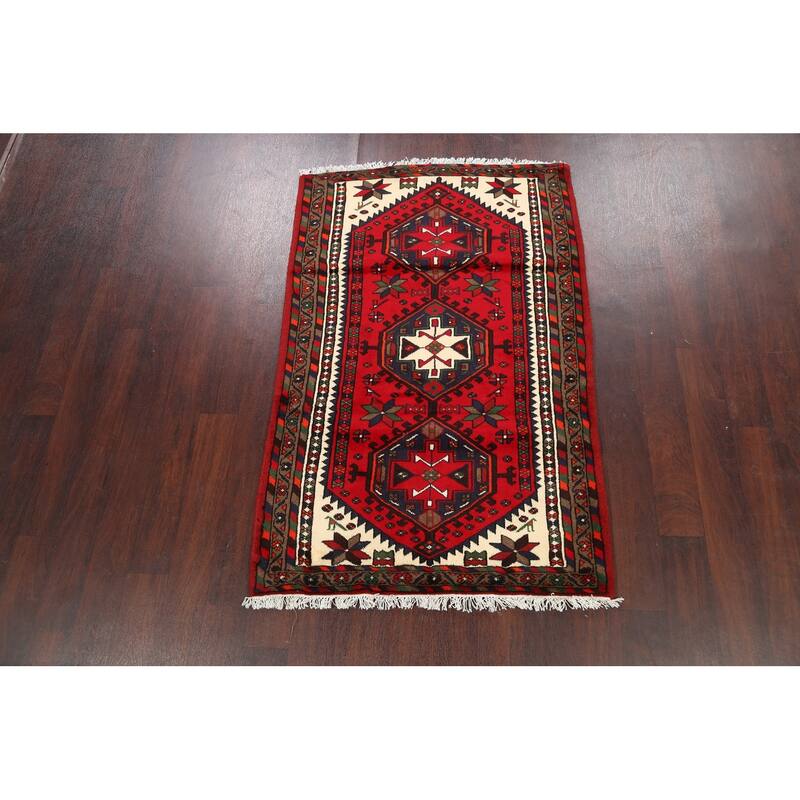 Geometric Traditional Hamedan Persian Wool Area Rug Hand-knotted - 3'3" x 5'2"