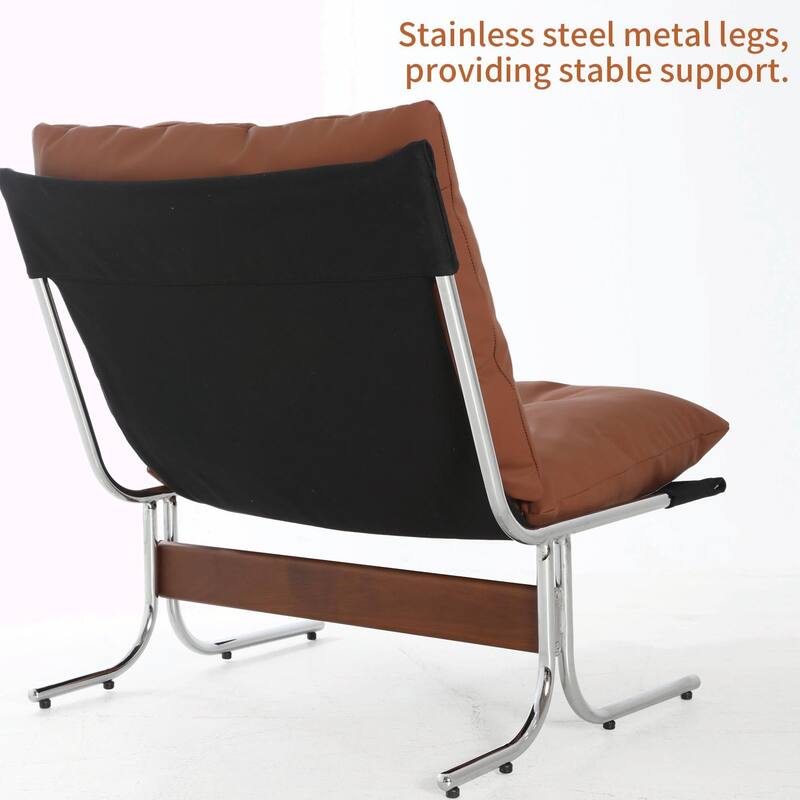 Modern Leather Accent Chair - High Back, Metal Legs