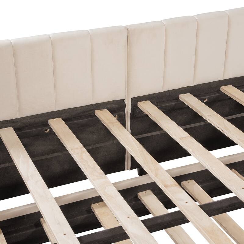 Full Size L-Shaped Daybed with Twin Pop-Up Trundle Upholstered Storage Bed (650lbs Capacity)