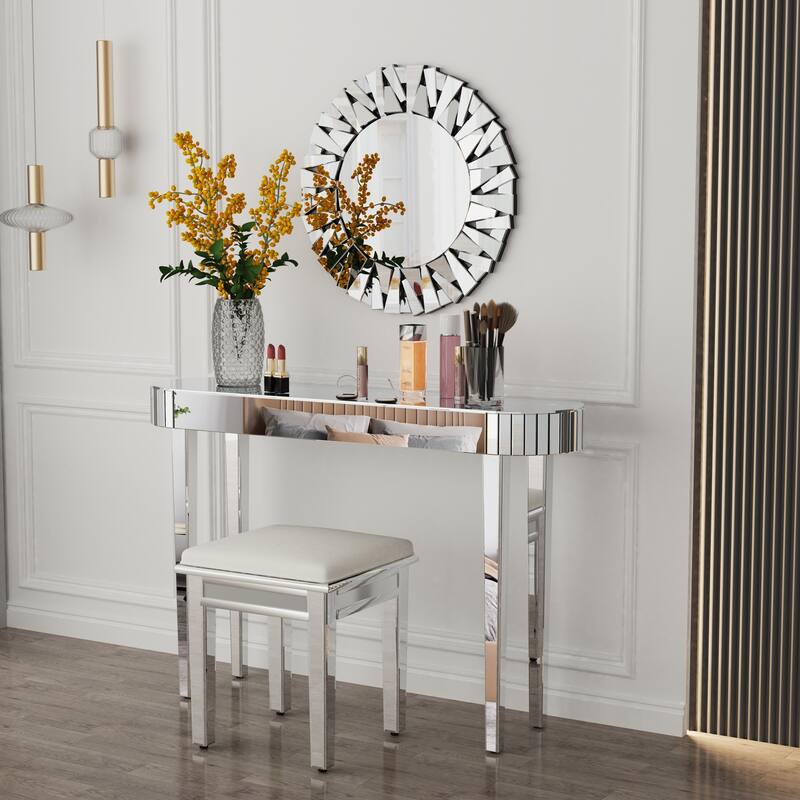 Modern Glass Mirror Surrounded Console Table - 47.2" W x 12.6" D x 31.5" H