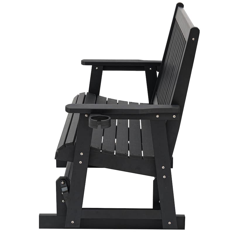 HIPS Patio Glider 2-Seat with Cup Holders, Heavy Duty 900 LB, All-Weather Resistant