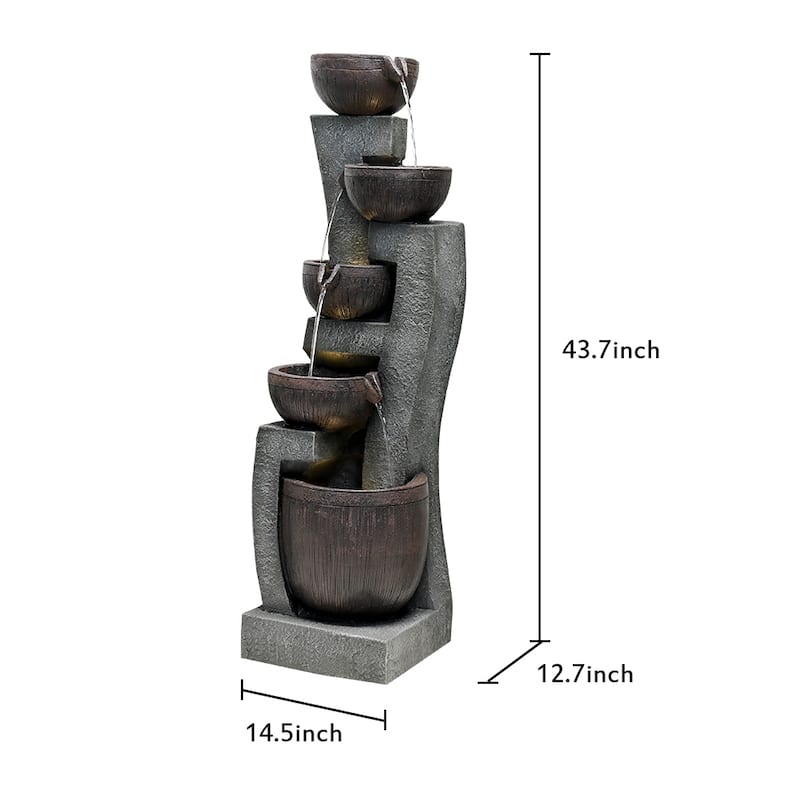 43.7-inch H Outdoor Garden Fountain with LED Lights 5-Tier Waterfall