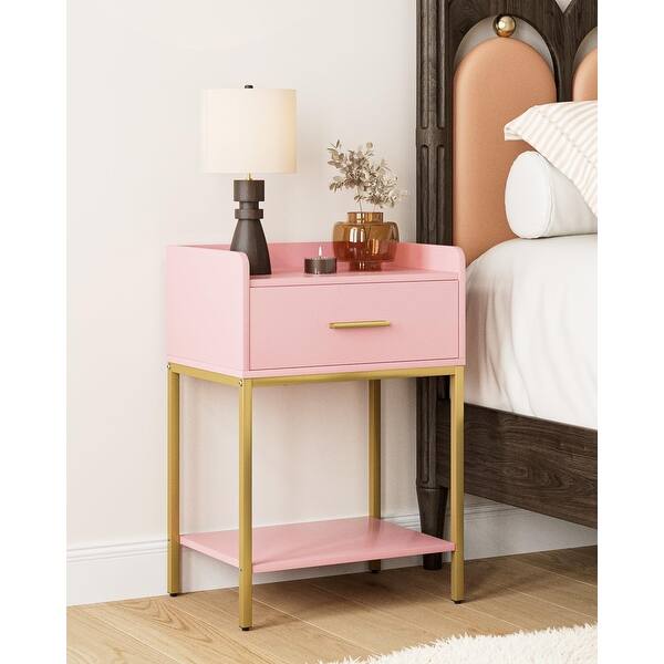 Modern Pink Nightstand with Charging Station and Storage Shelves - Bed ...