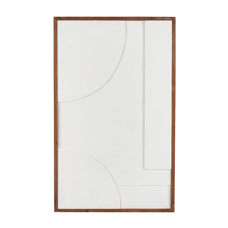 White Wood Dimensional Geometric Shaped Geometric Wall Decor with Brown Wooden Frame