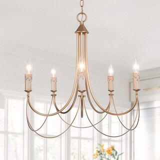 Modern Gold 5-Light Candle Chandelier French Country Kitchen Island Lights for Dining Room - D22"x H 23.5"
