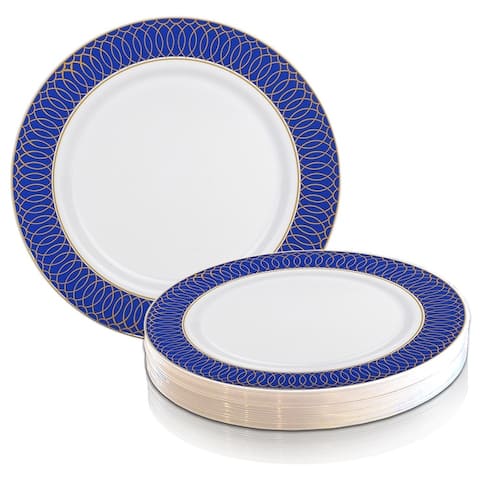 White with Spiral Rim Disposable Plastic Plate Packs - Party Supplies