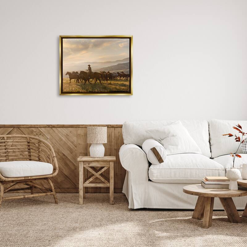 Stupell Cowboy in Rural Landscape Framed Floater Canvas Wall Art Design by PBurchettePhoto