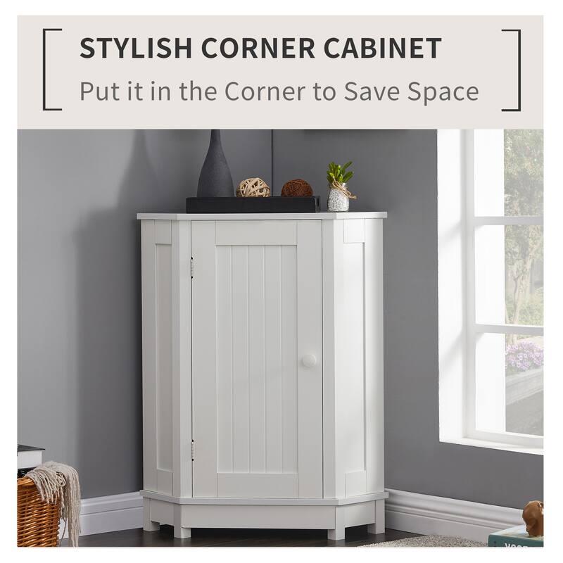 White Triangle Corner Cabinet Storage Cabinet with Adjustable Shelves, Simple Skin Care Cabinet for Bathroom Entryway