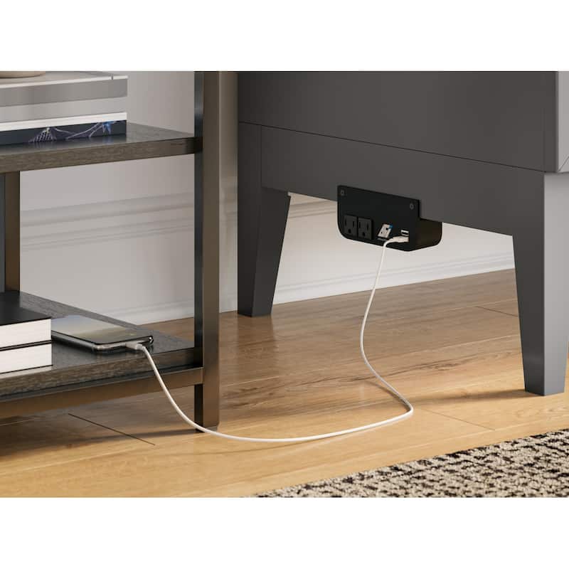 Full Murphy Bed Chest with Mattress & USB Charger - Space Saving Bed, Grey Finish - Renaissance Revival