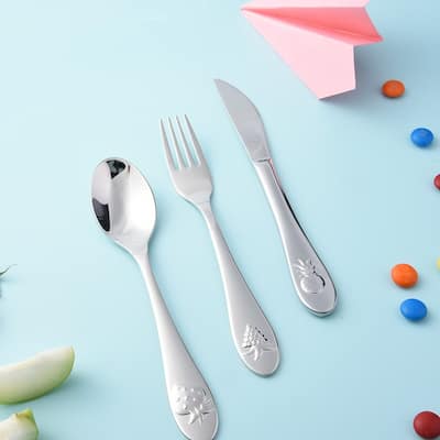 Fruits and Berries Stainless Steel Kid's Flatware Set of 4 - 7"