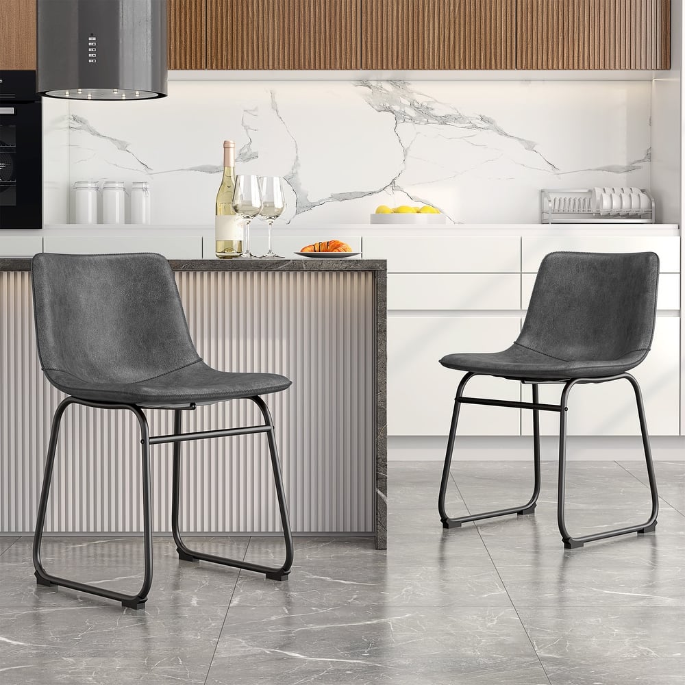 Bar Stools Faux Leather Counter Stools with Back Armless Dining Chairs (Set of 2)